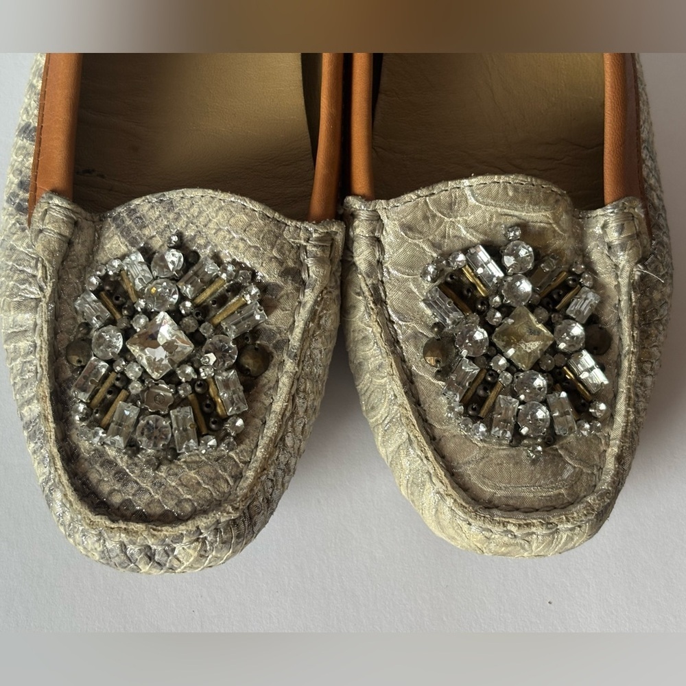 Donald J Pliner Mystic Beaded Flats Size 6M Snakeskin Embellished Loafers - Picture 9 of 10